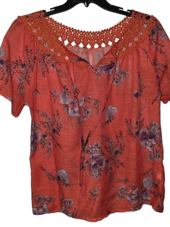 Tops - Coral Floral Short Sleeve Blouse XL